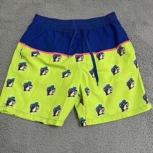 Buc-ees Swim Trunks Men Small Lined Green Stripe Shorts Trop Logo Beaver